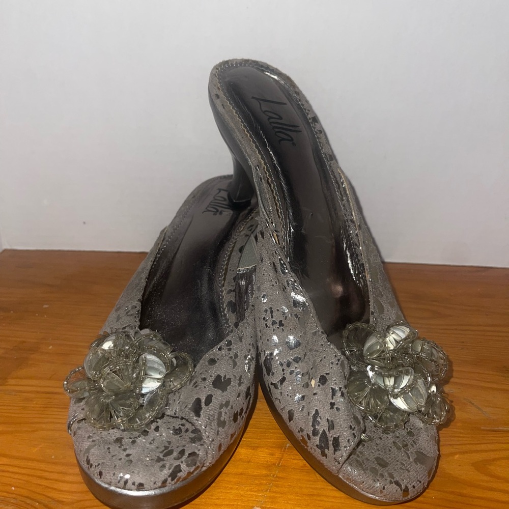 Elegant Gray Mules with Animal print Detail